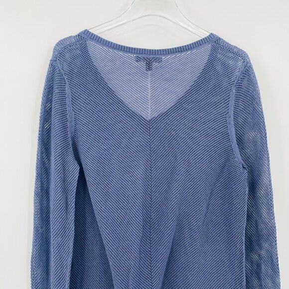 Banana Republic Size Medium Dusty Blue Open Knit V Neck Long Sleeve Sweater Top - Picture 7 of 9